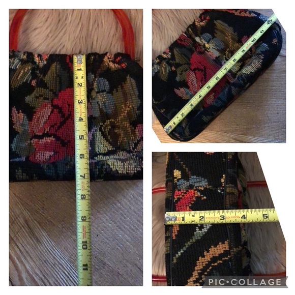 Gorgeous Vintage NeedlePoint Bag-EUC-12x7x3-Black - Picture 14 of 16